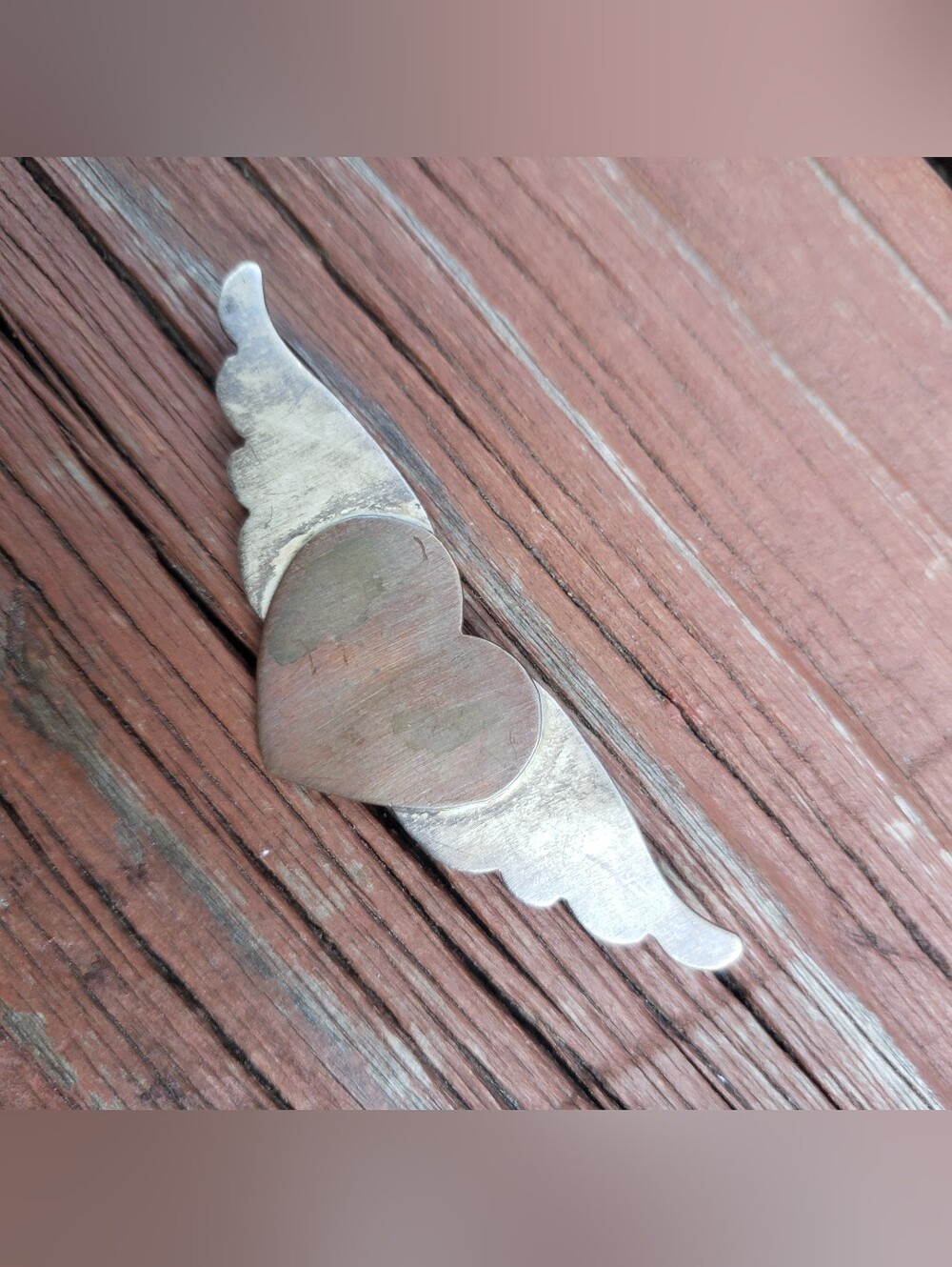 1992 Heart & Angel Wing Pin - Sterling - ALMOST 2.25" LONG